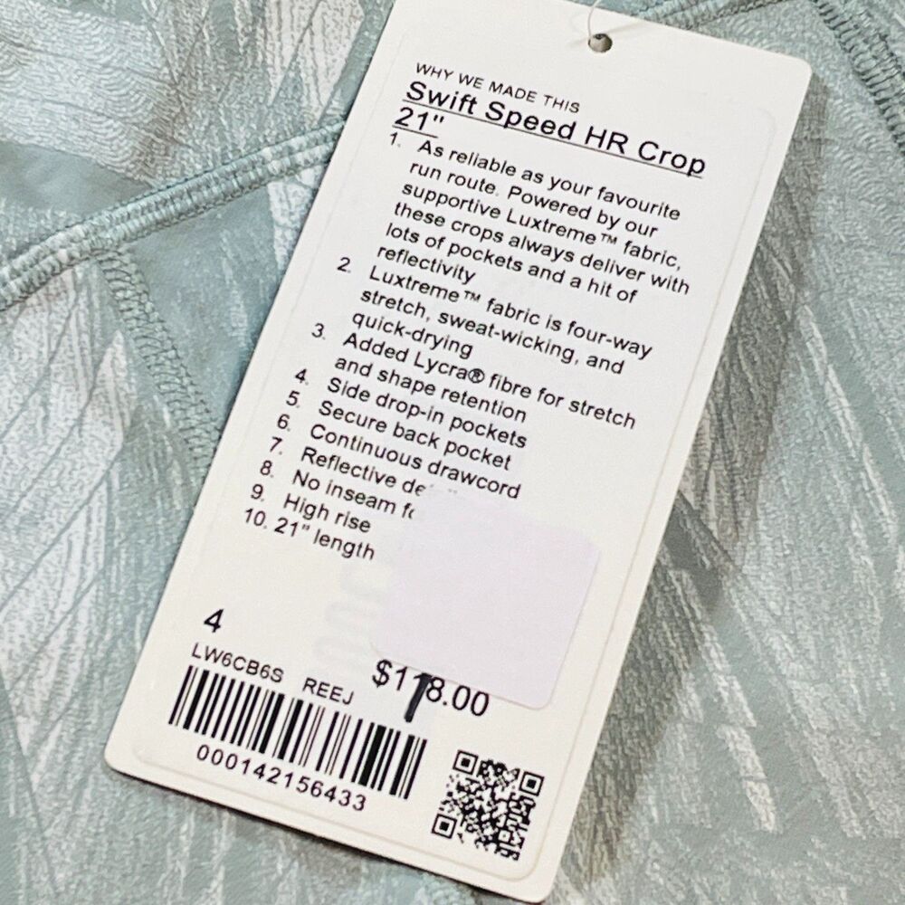 ~ NEW! Sz 4 Lululemon Swift Speed High-Rise Crop, 21" Light Gray Green Blue Lulu - Picture 3 of 16